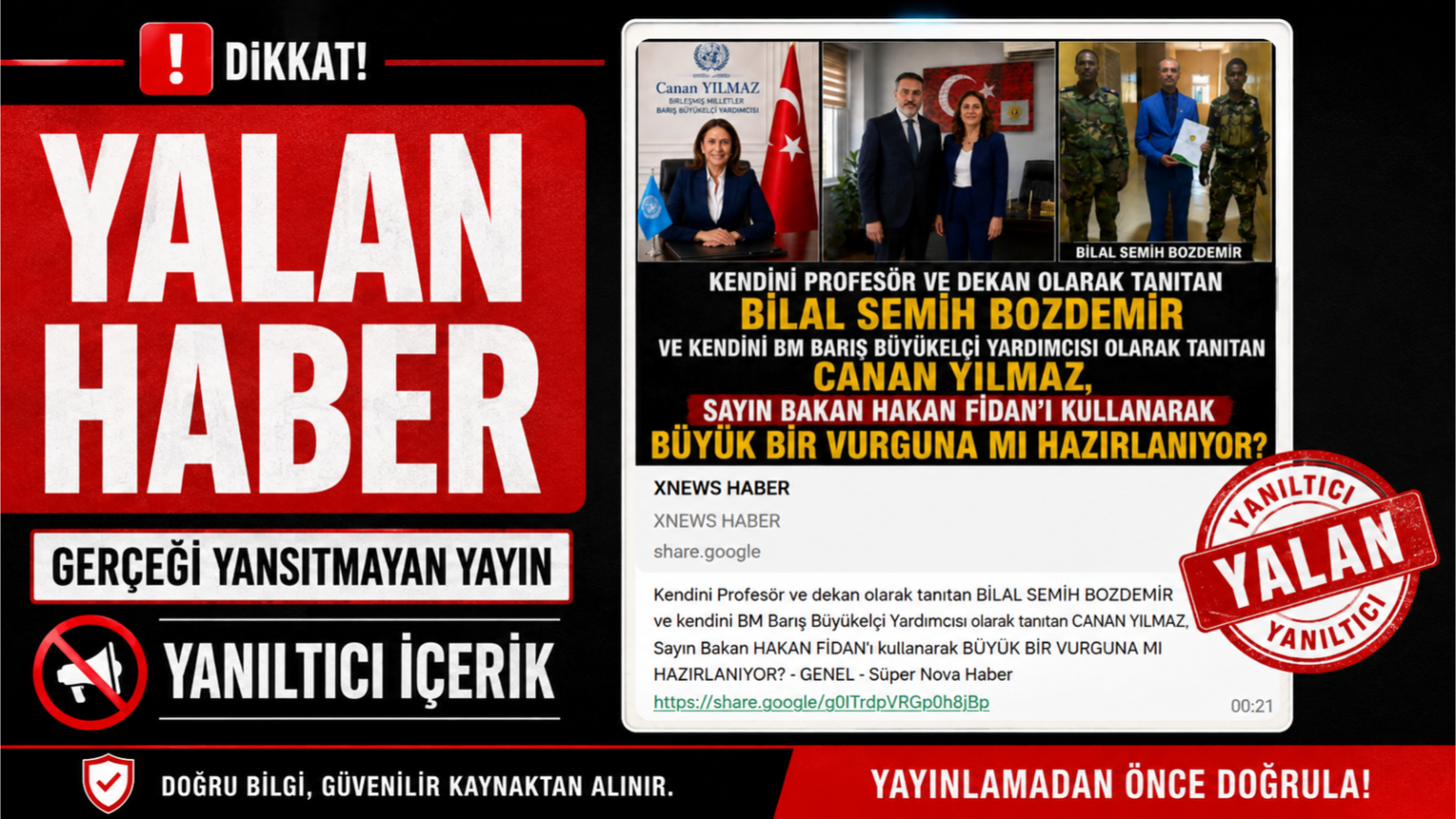 Document-based fact-check visual concerning claims about Prof. Dr. Bilal Semih Bozdemir and Canan Yılmaz